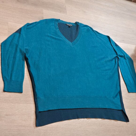 Eileen Fisher Arctic Green Sweater Women's Large 100% Royal Alpaca Colorblock - Picture 2 of 6
